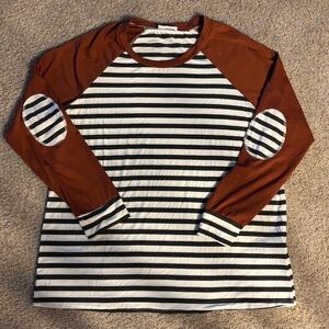 Striped Long Sleeve Top with Brown Accents